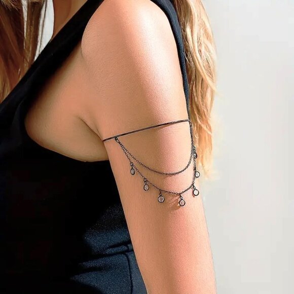 Upper Arm Chain Cuff Bracelet Boho Armlet Gypsy Egyptian Greek Goddess Crystals - Picture 2 of 5